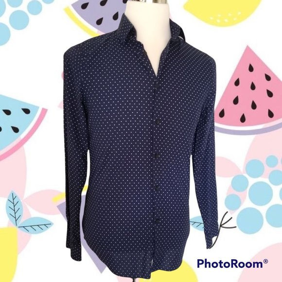 Express Other - Express Slim Fit Polka Dot Shirt + S + Navy Blue